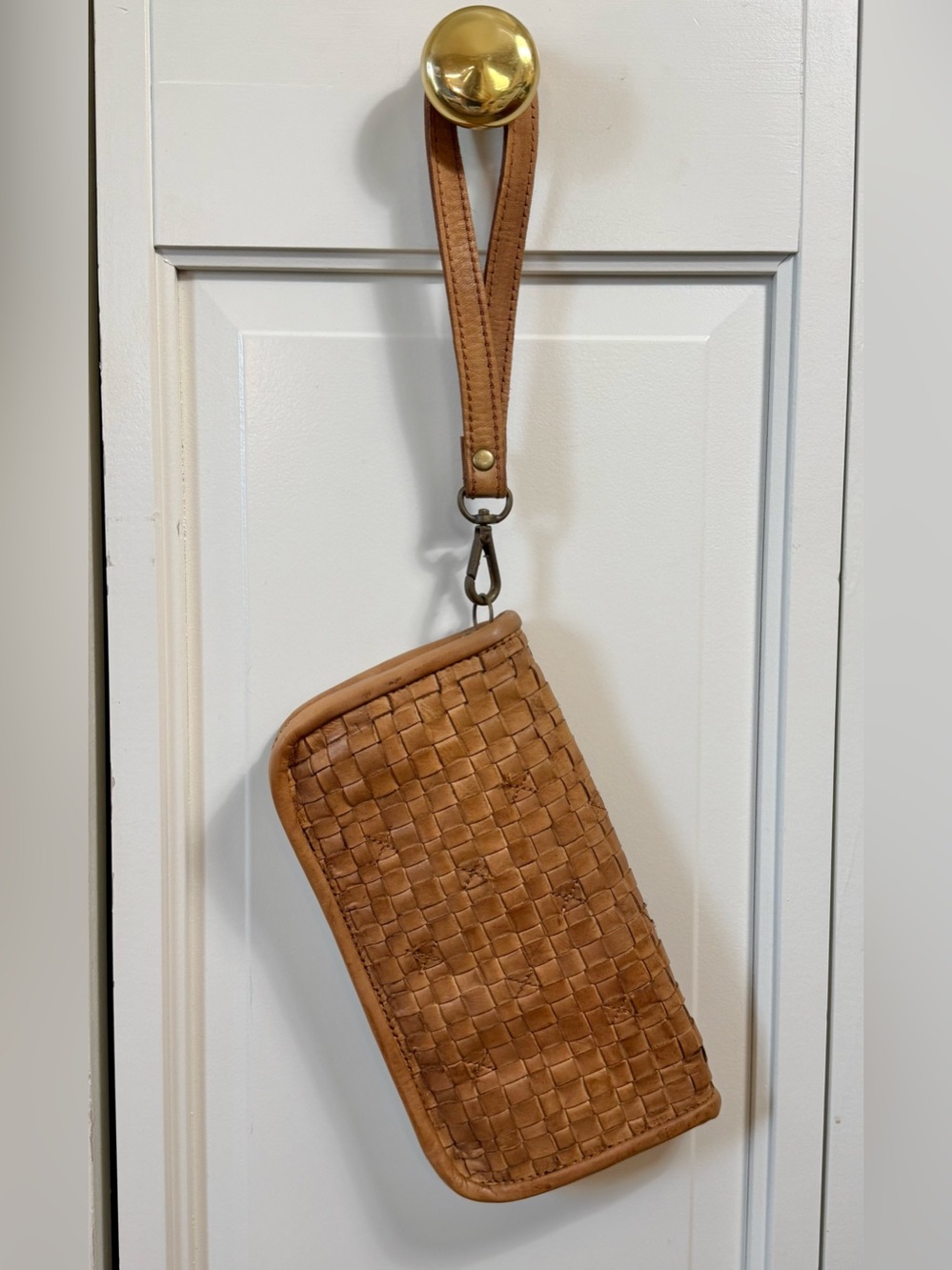 Platania Women’s Brown Woven Zip Wristlet Wallet, Credit Card, Made in Italy